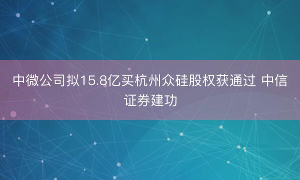 中微公司拟15.8亿买杭州众硅股权获通过 中信证券建功
