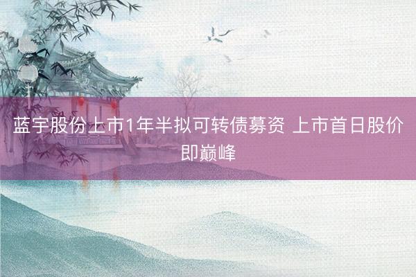 蓝宇股份上市1年半拟可转债募资 上市首日股价即巅峰