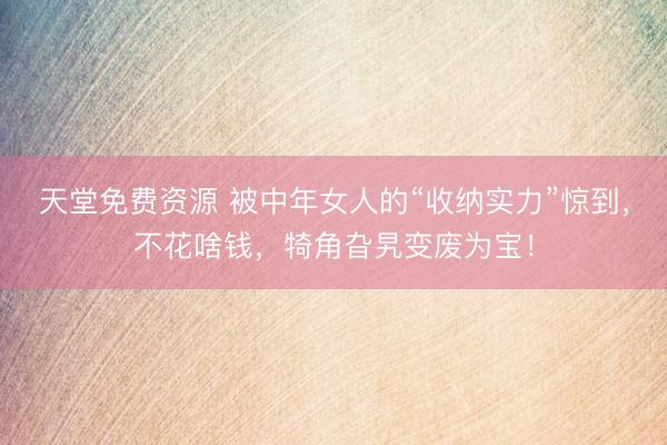 天堂免费资源 被中年女人的“收纳实力”惊到，不花啥钱，犄角旮旯变废为宝！