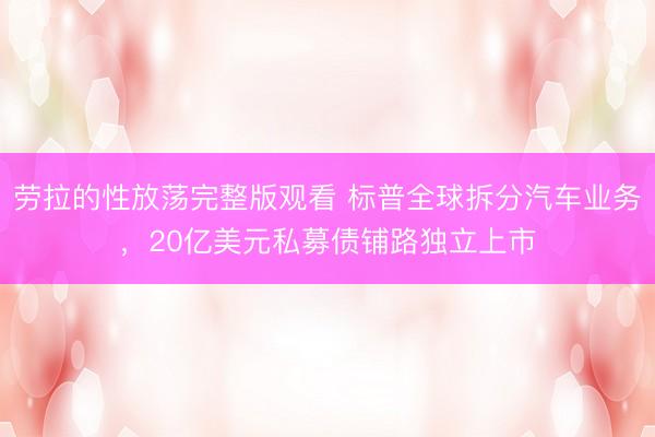 劳拉的性放荡完整版观看 标普全球拆分汽车业务，20亿美元私募债铺路独立上市