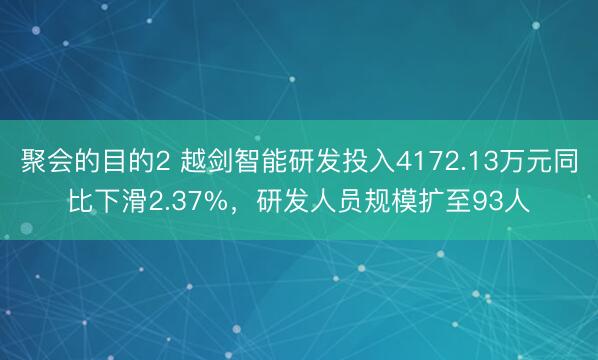 聚会的目的2 越剑智能研发投入4172.13万元同比下滑2.37%，研发人员规模扩至93人