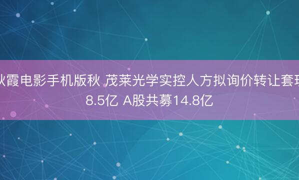 秋霞电影手机版秋 茂莱光学实控人方拟询价转让套现8.5亿 A股共募14.8亿