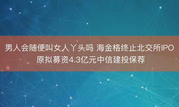 男人会随便叫女人丫头吗 海金格终止北交所IPO 原拟募资4.3亿元中信建投保荐