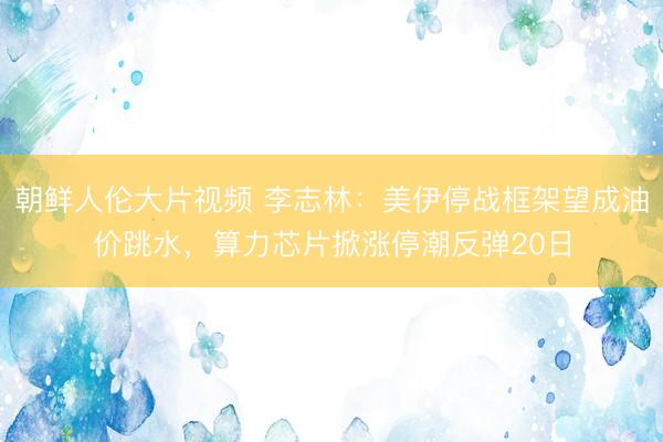 朝鲜人伦大片视频 李志林：美伊停战框架望成油价跳水，算力芯片掀涨停潮反弹20日