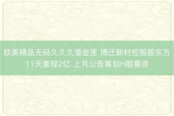 欧美精品无码久久久潘金莲 博迁新材控股股东方11天套现2亿 上月公告筹划H股募资