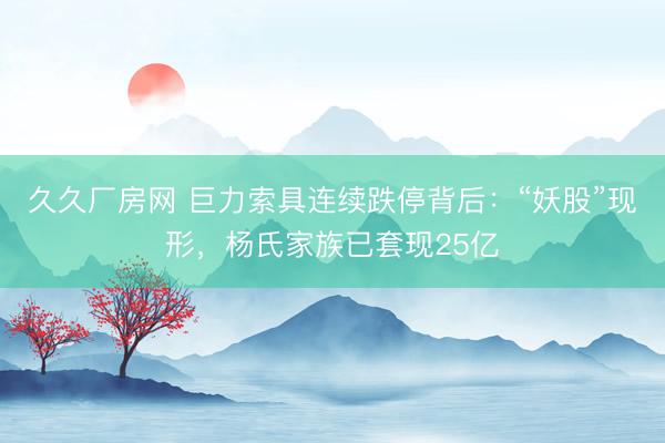 久久厂房网 巨力索具连续跌停背后：“妖股”现形，杨氏家族已套现25亿