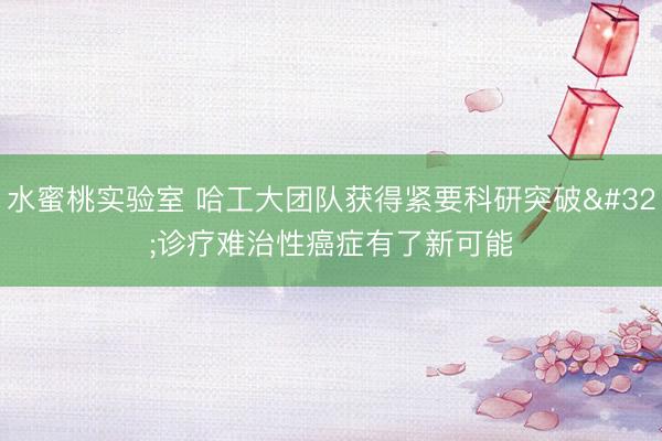 水蜜桃实验室 哈工大团队获得紧要科研突破 诊疗难治性癌症有了新可能