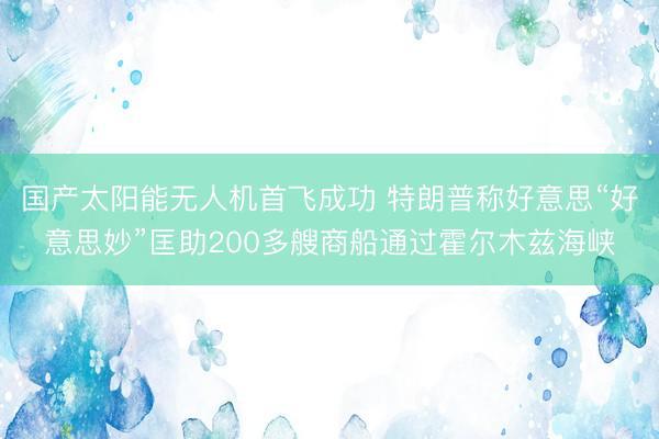 国产太阳能无人机首飞成功 特朗普称好意思“好意思妙”匡助200多艘商船通过霍尔木兹海峡