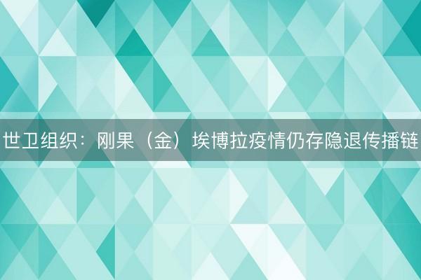 世卫组织：刚果（金）埃博拉疫情仍存隐退传播链